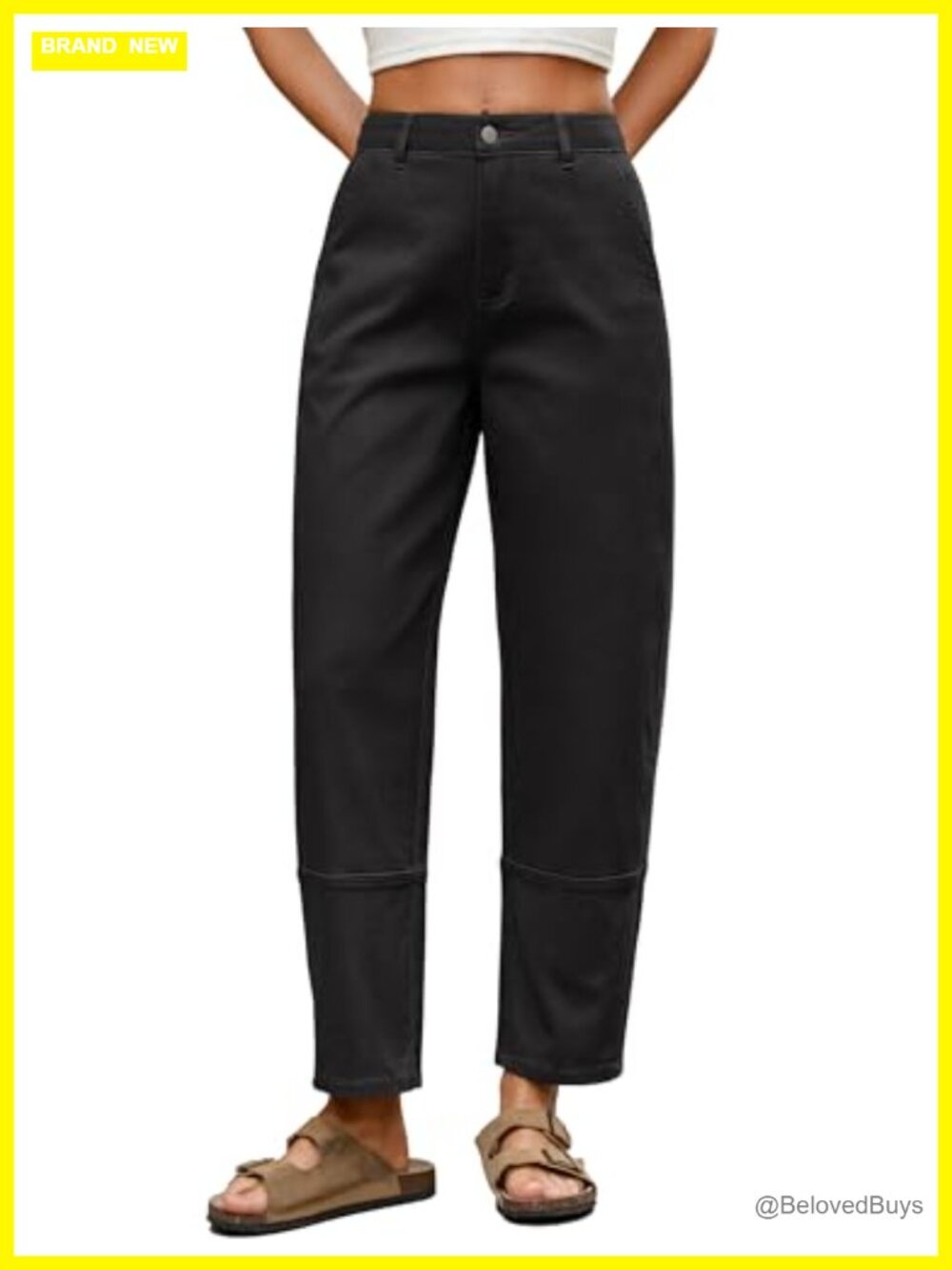 Harem Pants High Waisted Elastic Cropped Ankle Cargo Seam Twill Cotton Women